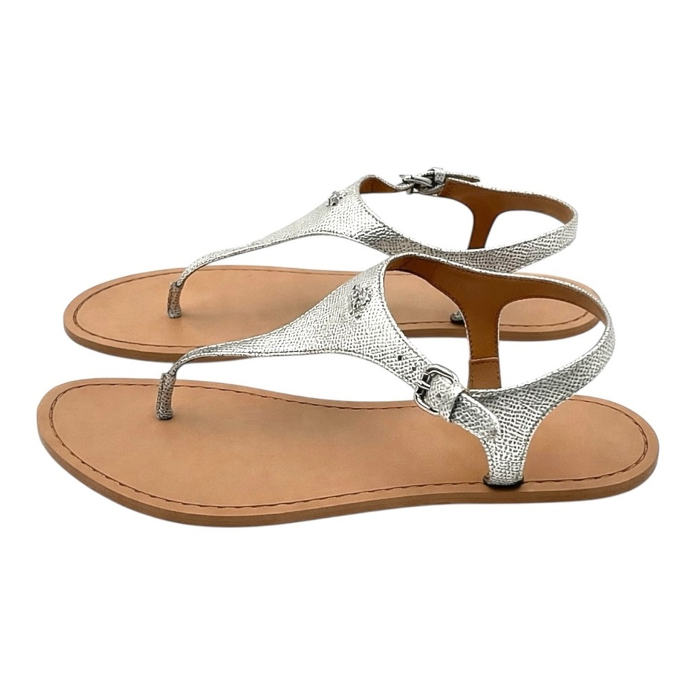 Coach Cheyanne Silver Leather Thong Sandals Womens Size 7 T Strap Slingback Flat - Picture 5 of 9